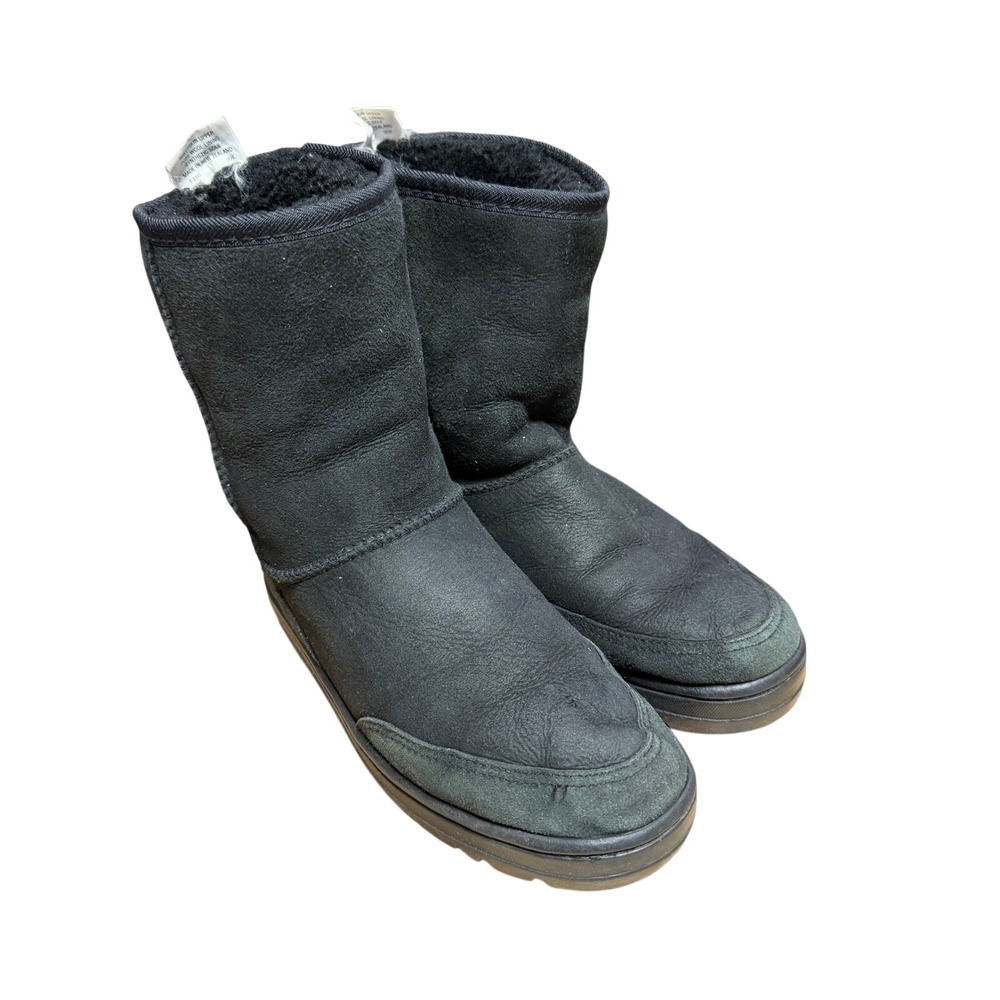 UGG Australia Ultra Short Womens Boots Black Suede Sheepskin Lined Size 7